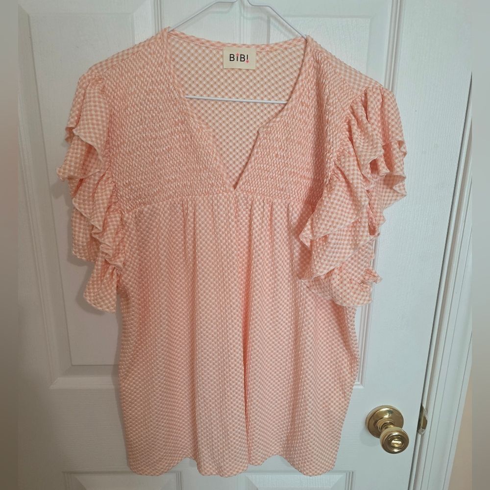 BIBI Pink Ruffle Sleeve Women's Top NWOTS
